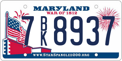 MD license plate 7BK8937