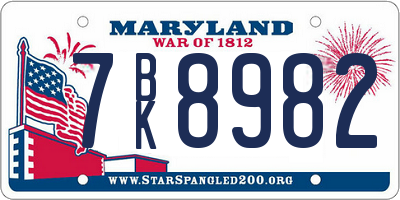 MD license plate 7BK8982