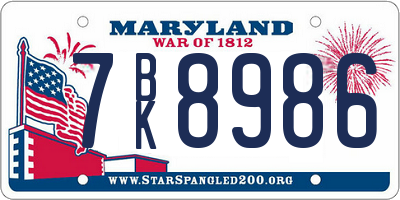 MD license plate 7BK8986
