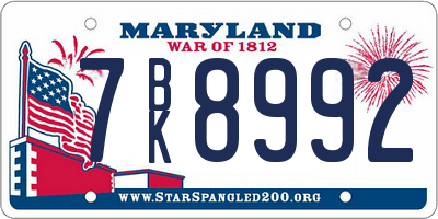 MD license plate 7BK8992