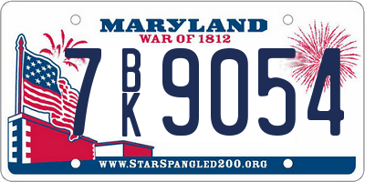 MD license plate 7BK9054
