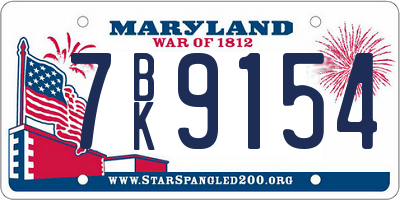 MD license plate 7BK9154