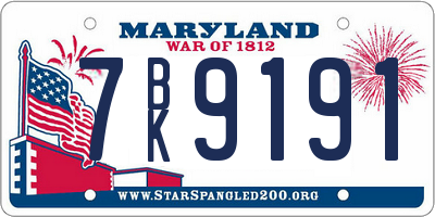 MD license plate 7BK9191