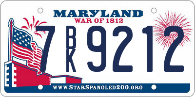MD license plate 7BK9212