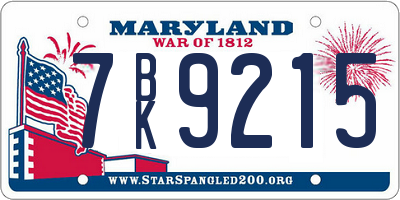 MD license plate 7BK9215
