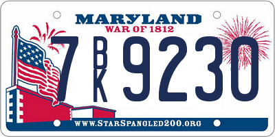 MD license plate 7BK9230