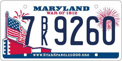 MD license plate 7BK9260