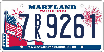 MD license plate 7BK9261