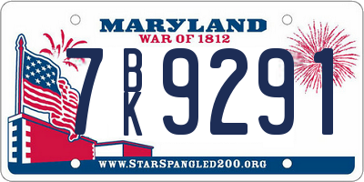 MD license plate 7BK9291