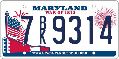 MD license plate 7BK9314