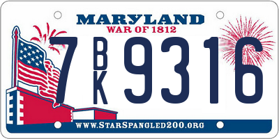 MD license plate 7BK9316