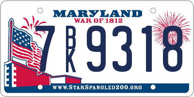 MD license plate 7BK9318