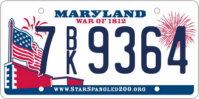 MD license plate 7BK9364