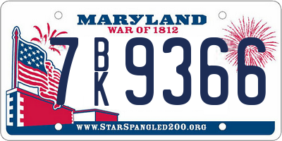 MD license plate 7BK9366