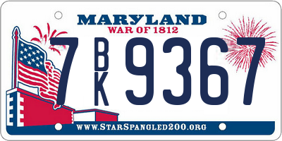 MD license plate 7BK9367