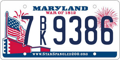 MD license plate 7BK9386