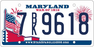 MD license plate 7BK9618