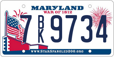 MD license plate 7BK9734