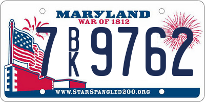 MD license plate 7BK9762