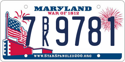 MD license plate 7BK9781
