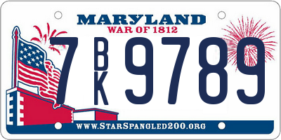 MD license plate 7BK9789