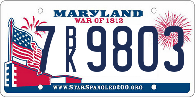 MD license plate 7BK9803