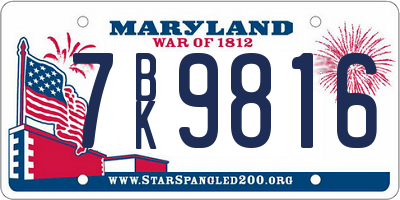 MD license plate 7BK9816
