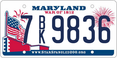 MD license plate 7BK9836