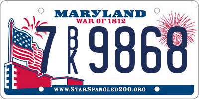 MD license plate 7BK9868