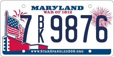 MD license plate 7BK9876