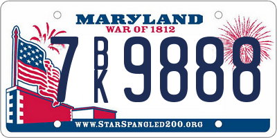 MD license plate 7BK9888