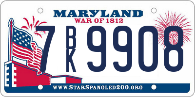 MD license plate 7BK9908