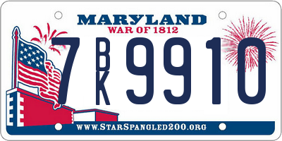 MD license plate 7BK9910