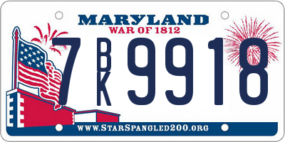 MD license plate 7BK9918