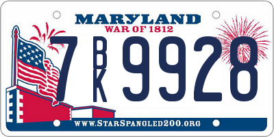 MD license plate 7BK9928