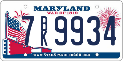 MD license plate 7BK9934