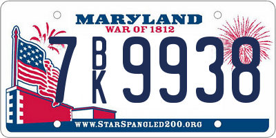 MD license plate 7BK9938