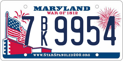 MD license plate 7BK9954
