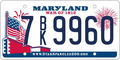 MD license plate 7BK9960