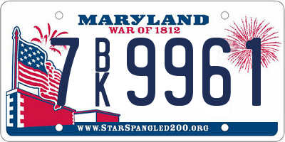 MD license plate 7BK9961