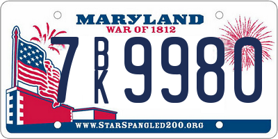 MD license plate 7BK9980