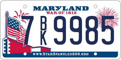MD license plate 7BK9985