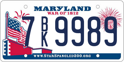 MD license plate 7BK9989