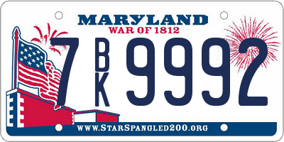 MD license plate 7BK9992