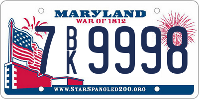 MD license plate 7BK9998
