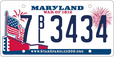 MD license plate 7BL3434