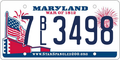 MD license plate 7BL3498