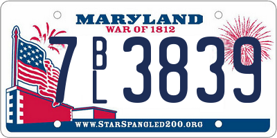 MD license plate 7BL3839