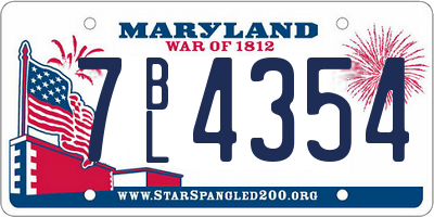MD license plate 7BL4354