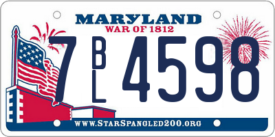 MD license plate 7BL4598
